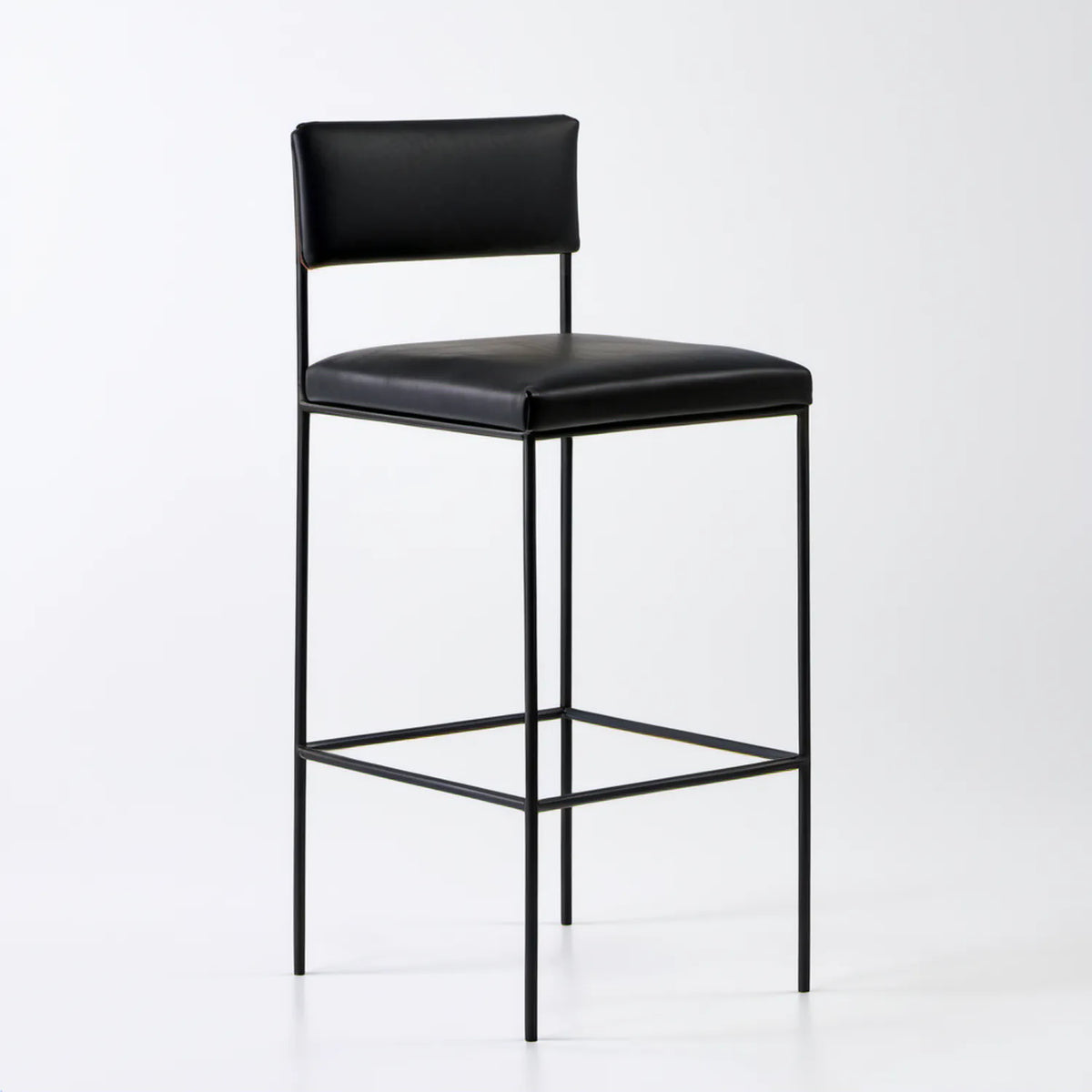 Czarny hoker barowy ze stali i skóry syntetycznej PU 45 × 50 × 100 cm