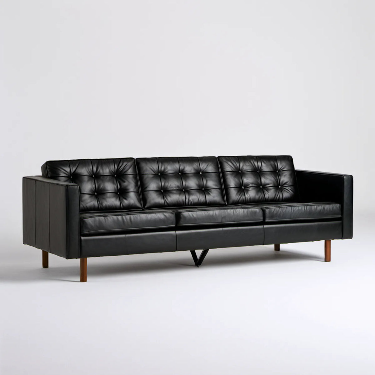 Trzyosobowa sofa pikowana z ekoskóry PU, czarno-brązowa, 220 × 90 × 82 cm