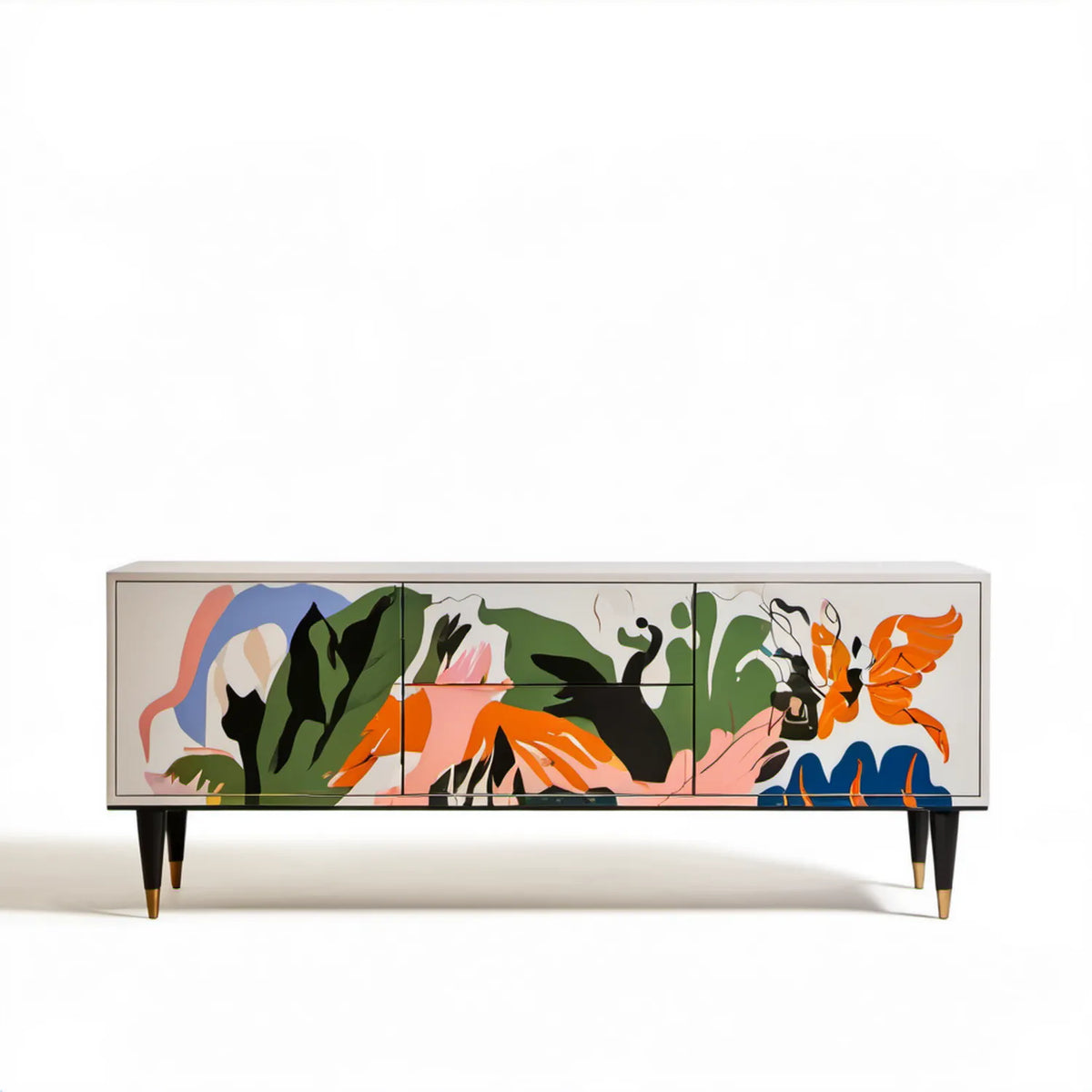 Wielokolorowa szafka RTV z płyty MDF 180 x 40 x 75 cm na czarnych stalowych nogach