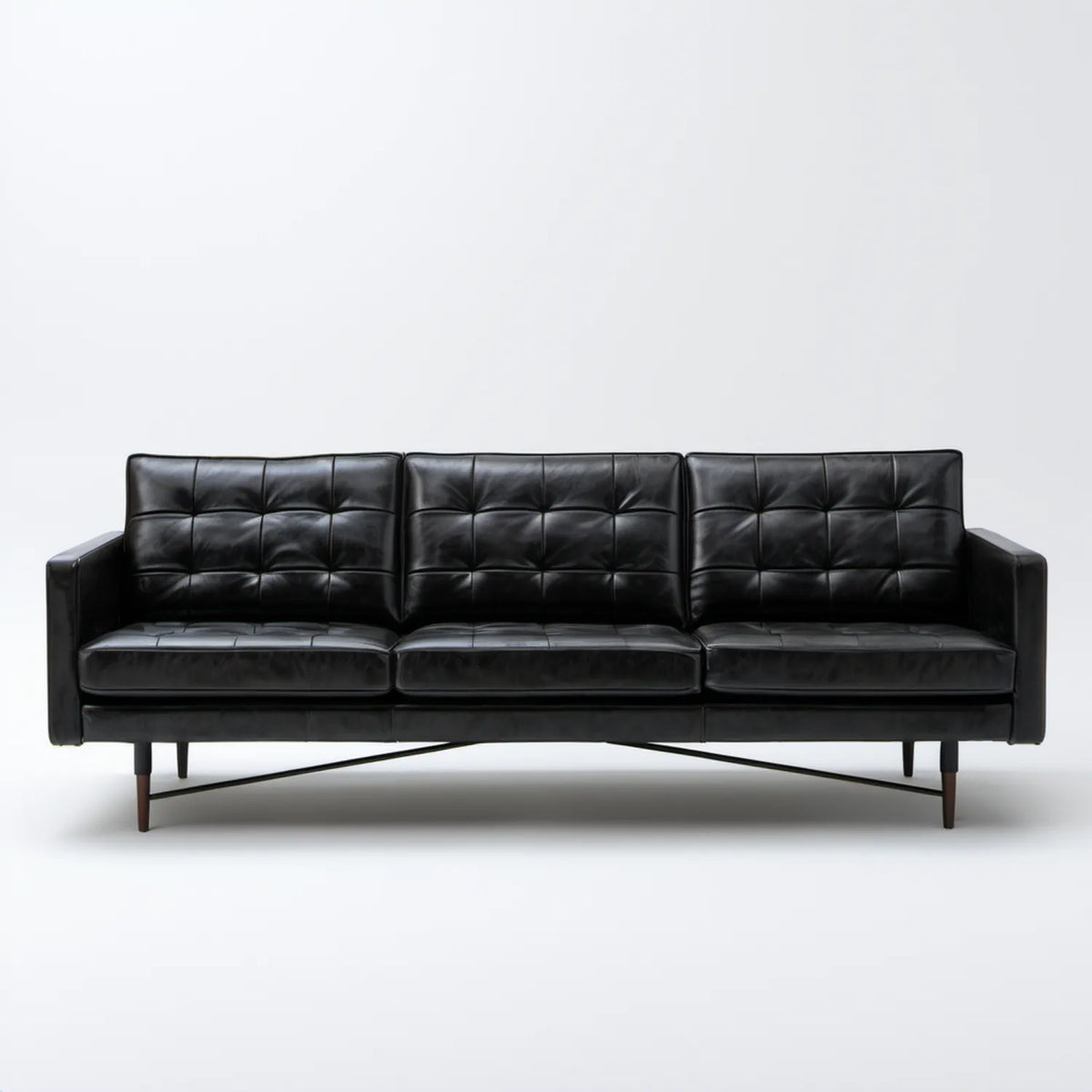 Czarna sofa trzyosobowa z ekoskóry PU 220 × 85 × 84 cm