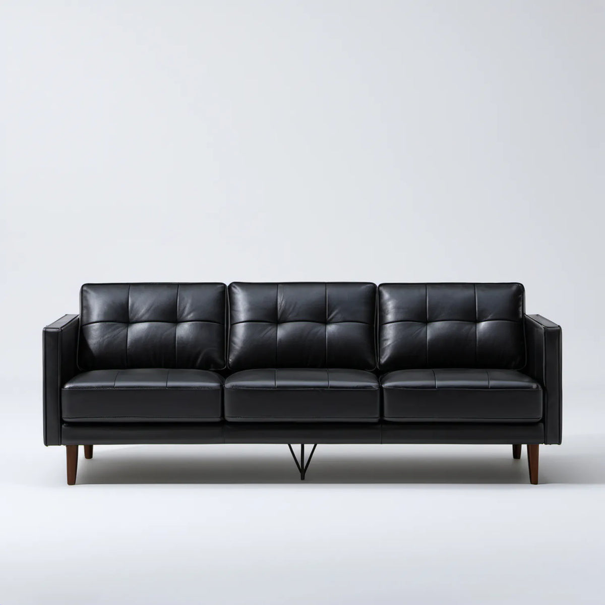 Czarna sofa trzyosobowa ze skóry syntetycznej PU, 220 x 85 x 86 cm