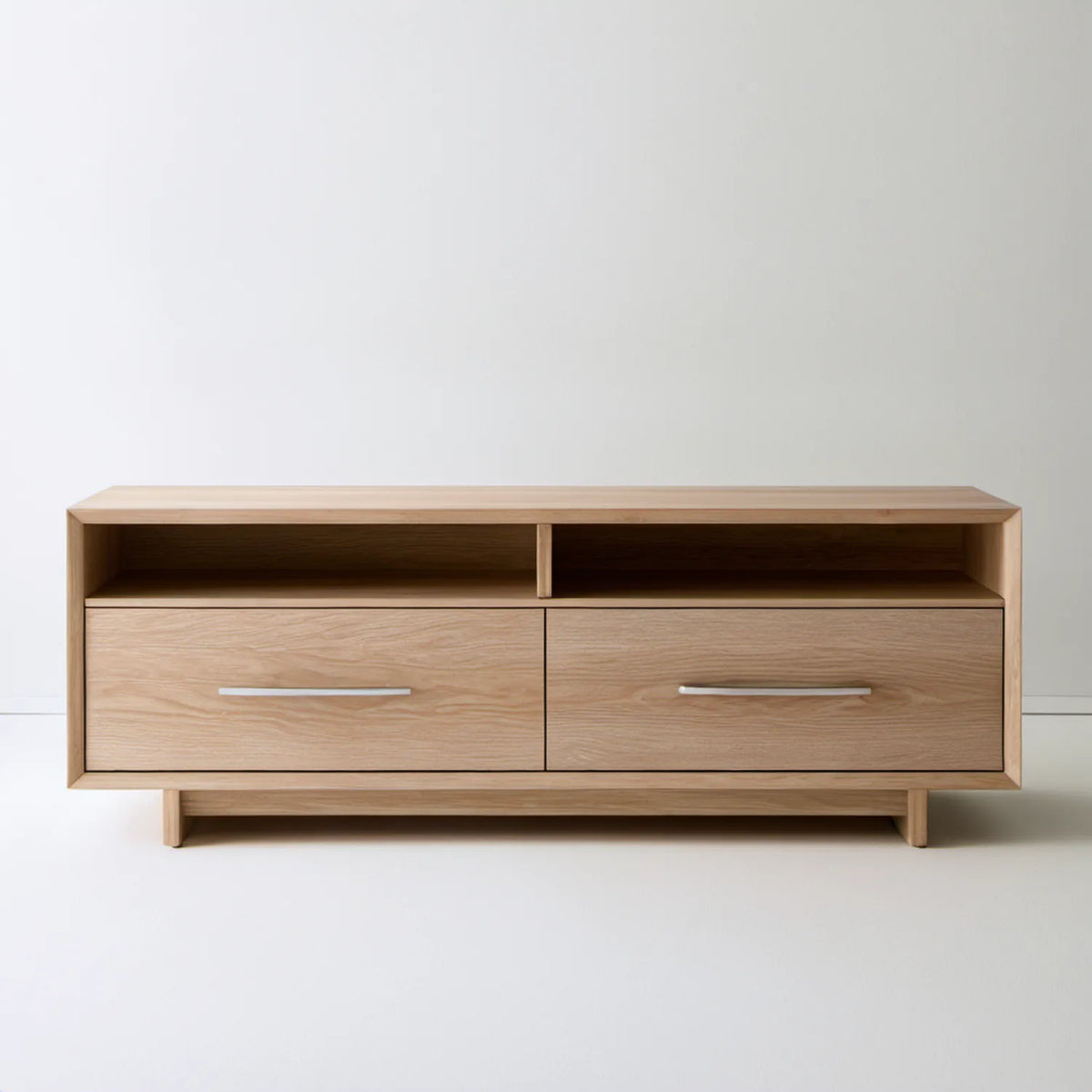 Szafka RTV z 2 szufladami, naturalny dąb/srebrny, 160 × 40 × 60 cm