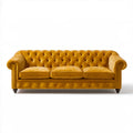 Trzyosobowa sofa Chesterfield musztardowa 210 x 90 x 75 cm, aksamitna