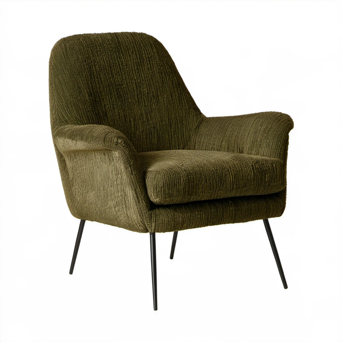 Zielony fotel wypoczynkowy 75 x 78 x 78 cm z prążkowaną tapicerką i czarnymi stalowymi nogami