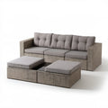 Szara sofa 3-osobowa z 2 pufami z technorattanu PE, 220 × 75 × 70 cm