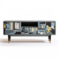 Szafka RTV szara z dekoracyjnymi frontami, 180 x 40 x 75 cm, MDF
