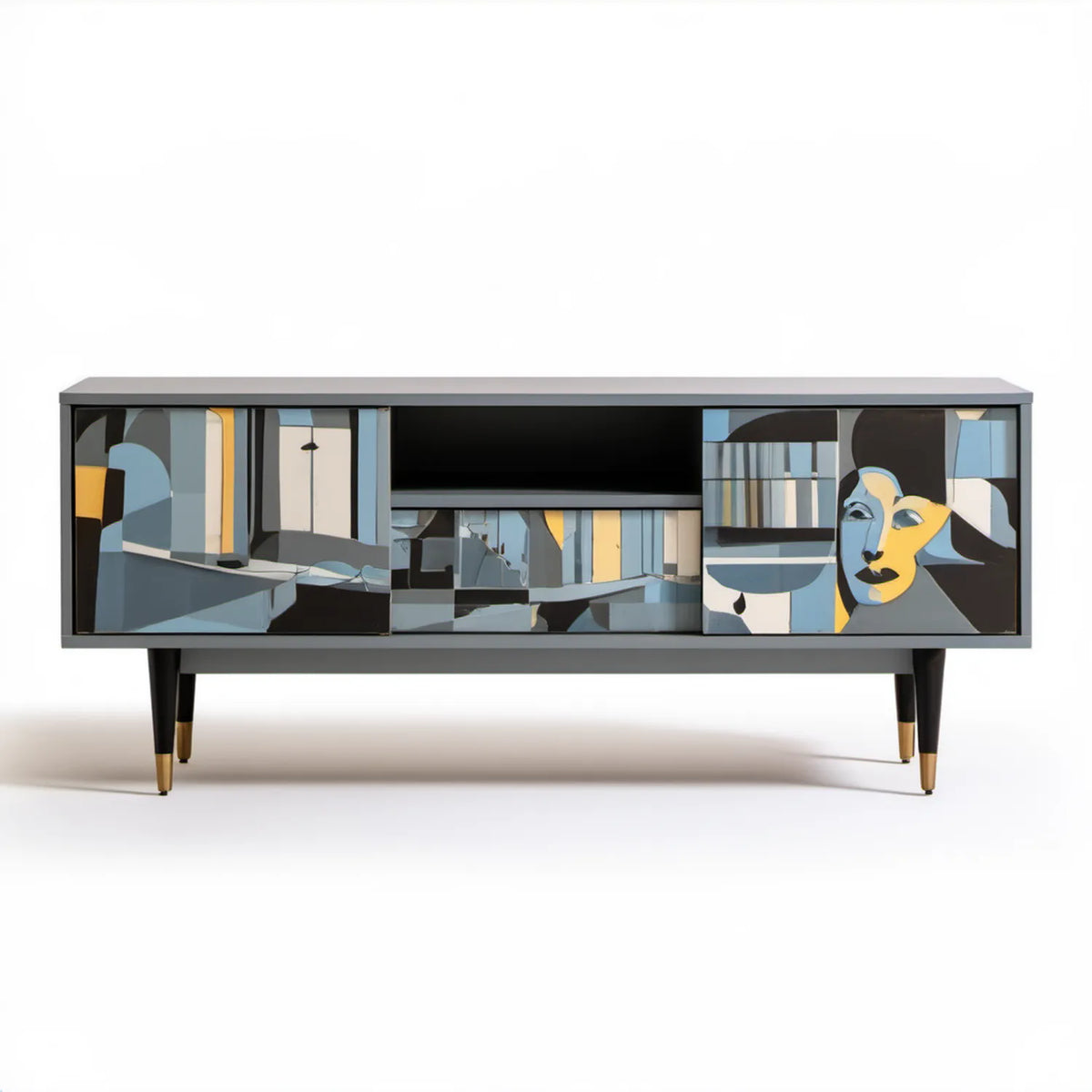Szafka RTV szara z dekoracyjnymi frontami, 180 x 40 x 75 cm, MDF